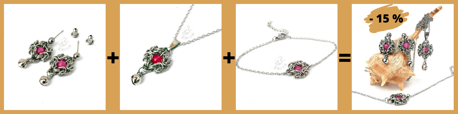 Kolczyki+naszyjnik+bransoletka=zestaw biżuterii Anastazja z truskawkowym kryształem górskim 15% taniej