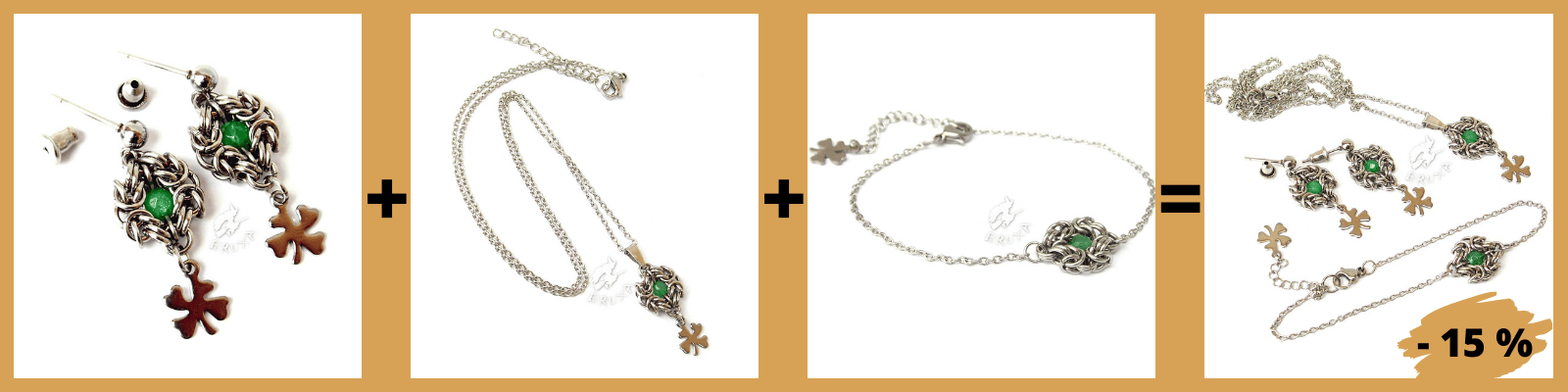 Kolczyki+naszyjnik+bransoletka=zestaw biżuterii Anastazja z zielonym jadeitem 15% taniej
